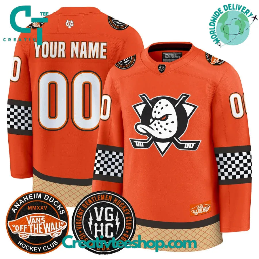 Anaheim Ducks Checkerboard X Vans Off The Wall Special Hockey Jersey