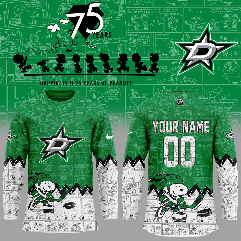Dallas Stars 75Th Anniversary Of Peanuts Custom Name, Number For Fans Jersey