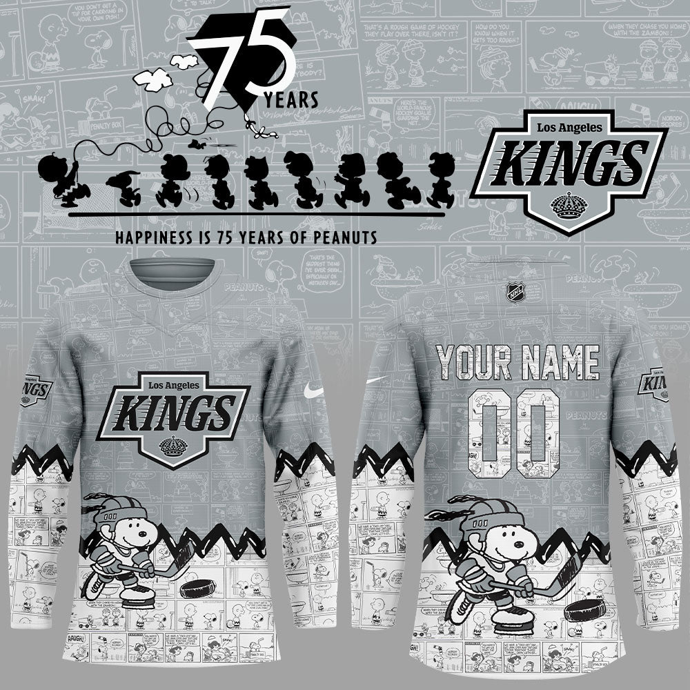 Los Angeles Kings 75Th Anniversary Of Peanuts Custom Name, Number For Fans Jersey