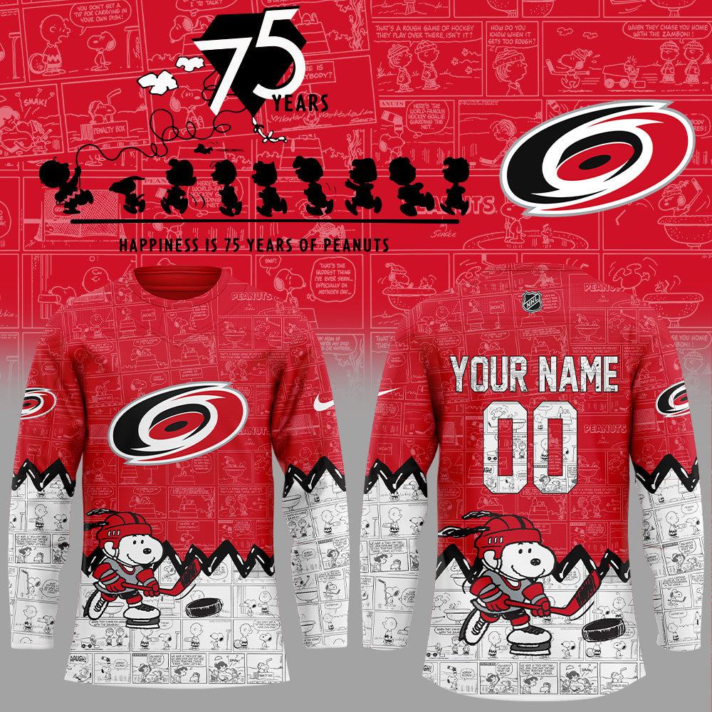 Carolina Hurricanes 75Th Anniversary Of Peanuts Custom Name, Number For Fans Jersey