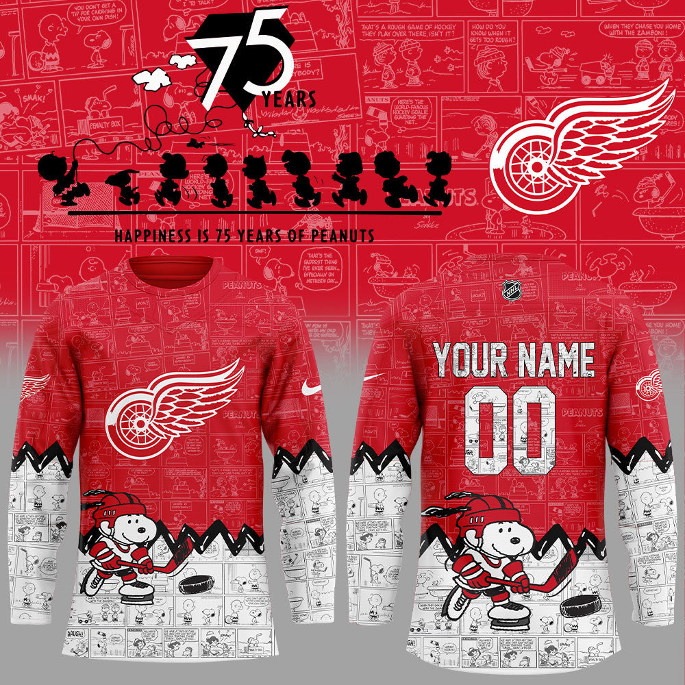 Detroit Red Wings 75Th Anniversary Of Peanuts Custom Name, Number For Fans Jersey
