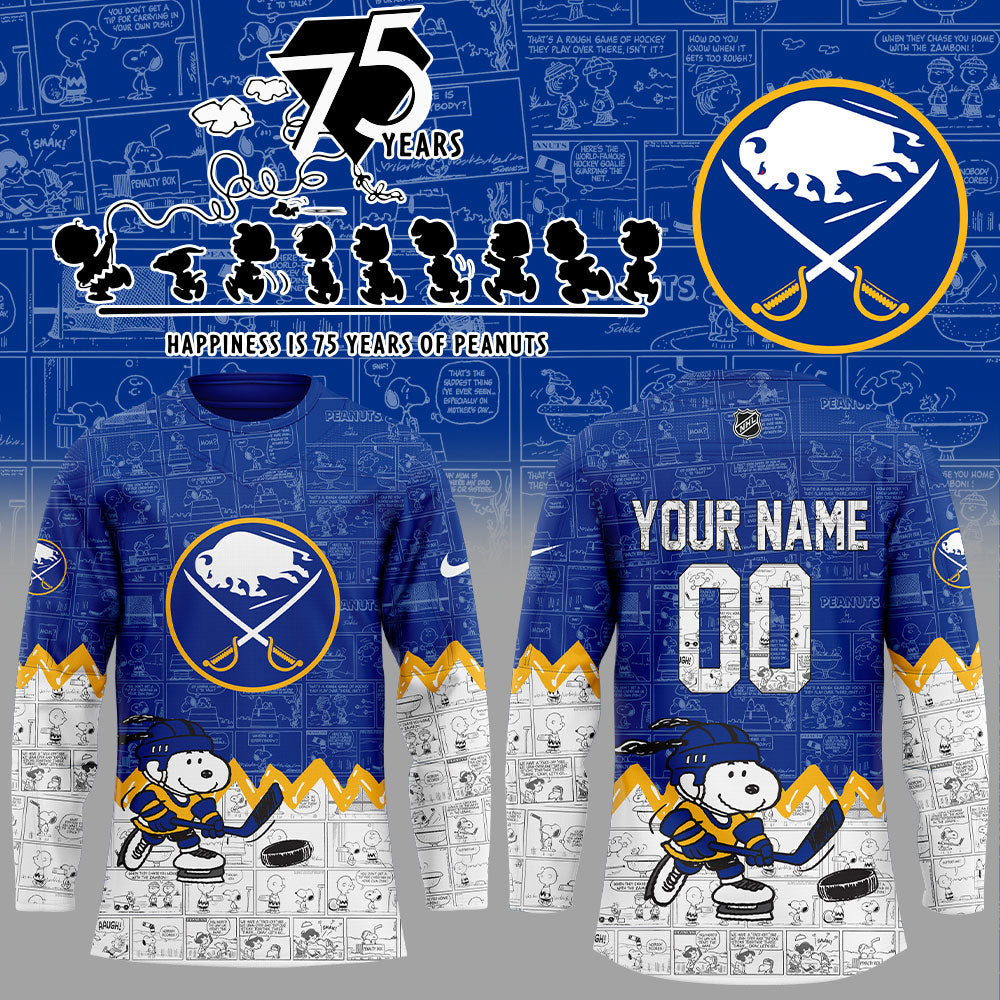 Buffalo Sabres 75Th Anniversary Of Peanuts Custom Name, Number For Fans Jersey