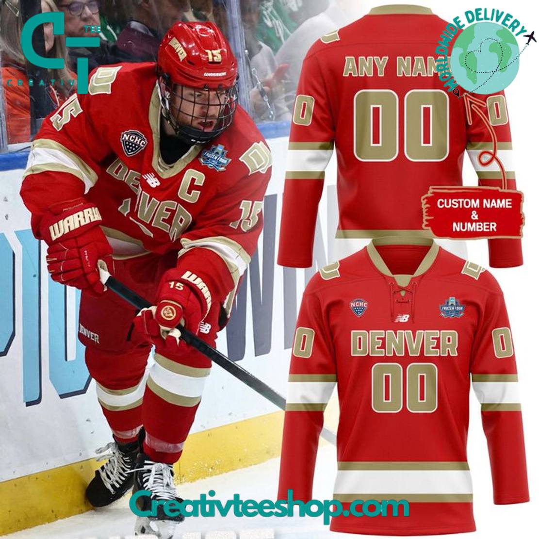 Denver Pioneers Frozen Four Uniform Personalized Hockey Jersey