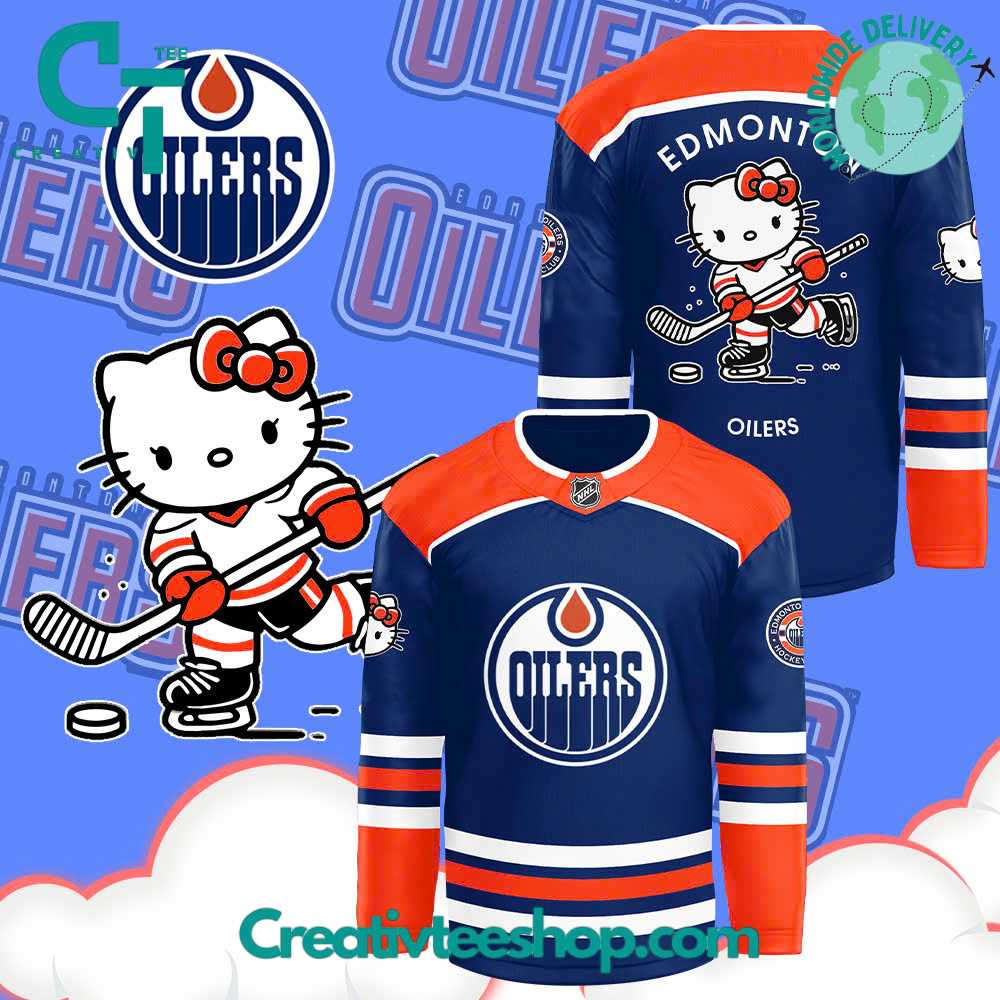 Edmonton Oilers X Hello Kitty 50Th Anniversary Hockey Jersey