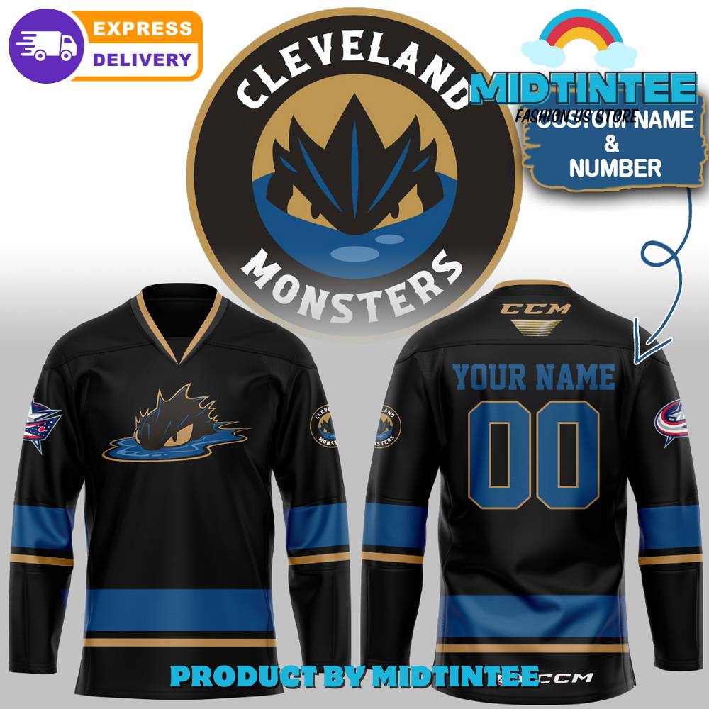 Ahl Cleveland Monsters Black Custom Name Hockey Jersey