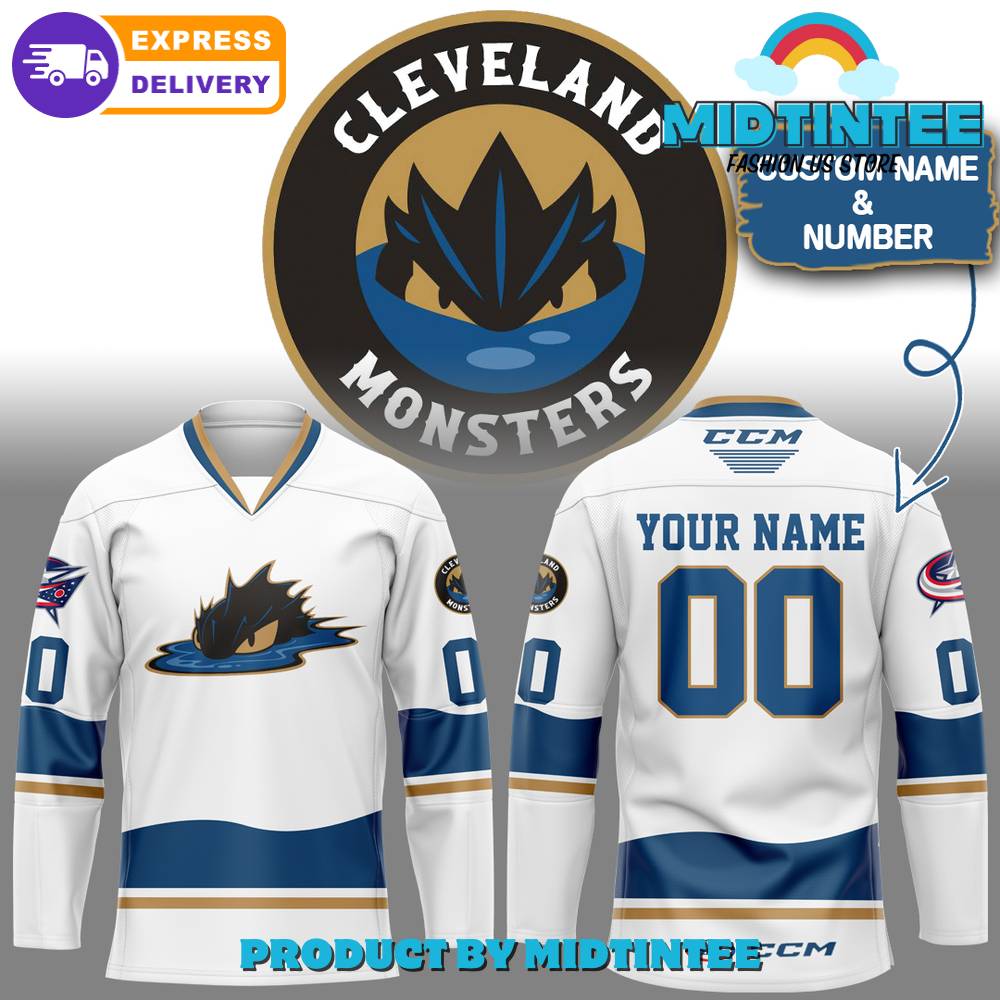 Ahl Cleveland Monsters White Custom Name Hockey Jersey