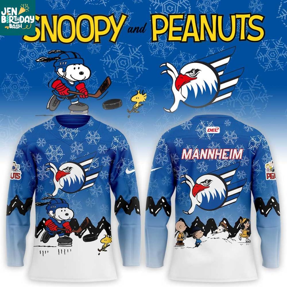 Adler Mannheim Snoopy Peanuts 2025 Christmas Personalized Hockey Jersey