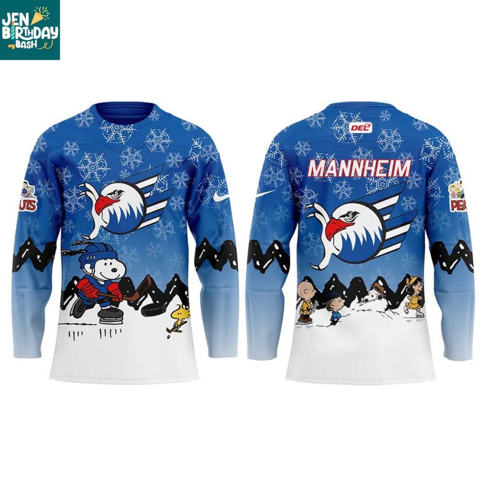 Adler Mannheim Snoopy Peanuts 2025 Christmas Personalized Hockey Jersey