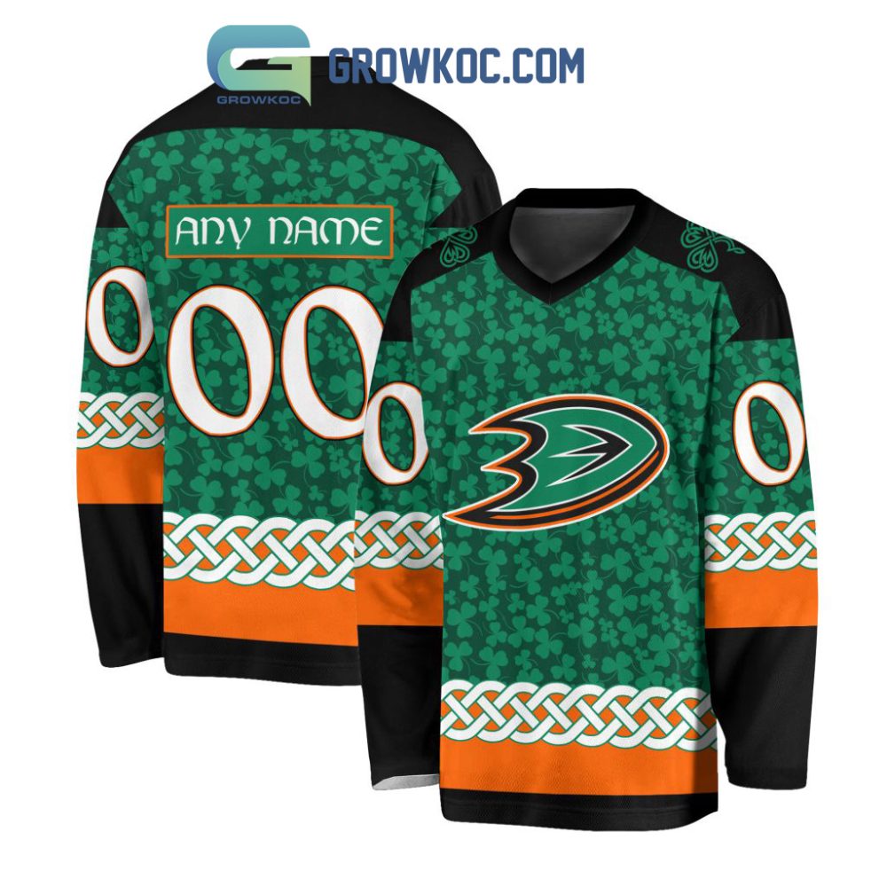 Anaheim Ducks St.Patrick'S Day Personalized Long Sleeve Hockey Jersey