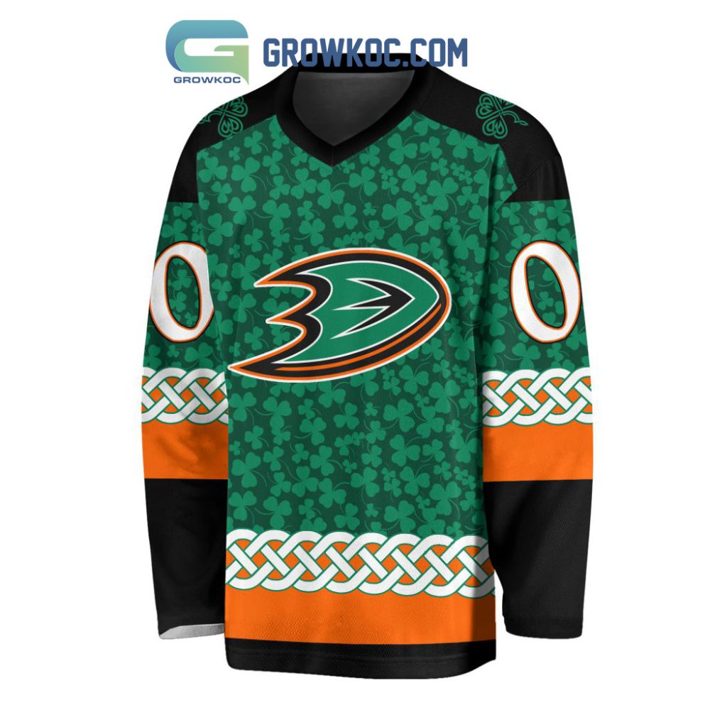 Anaheim Ducks St.Patrick'S Day Personalized Long Sleeve Hockey Jersey