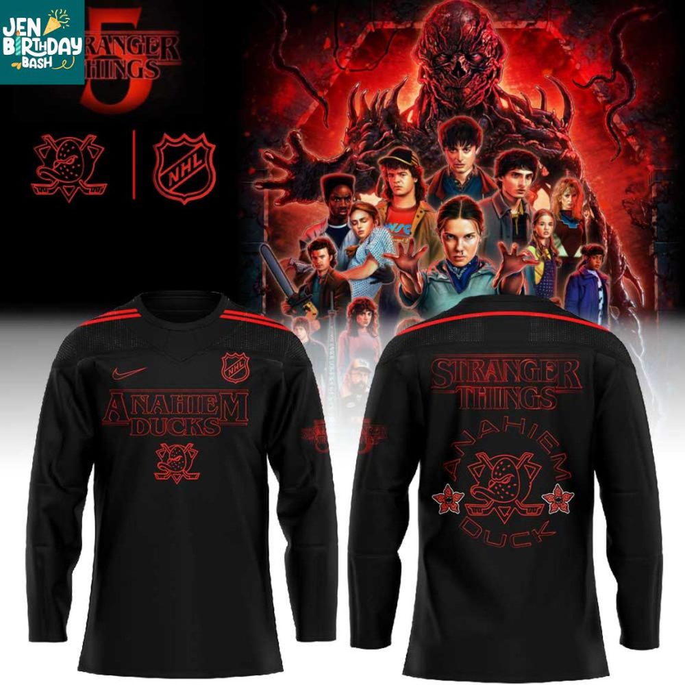 Anaheim Ducks Stranger Things 5 Upside Down Personalized Hockey Jersey