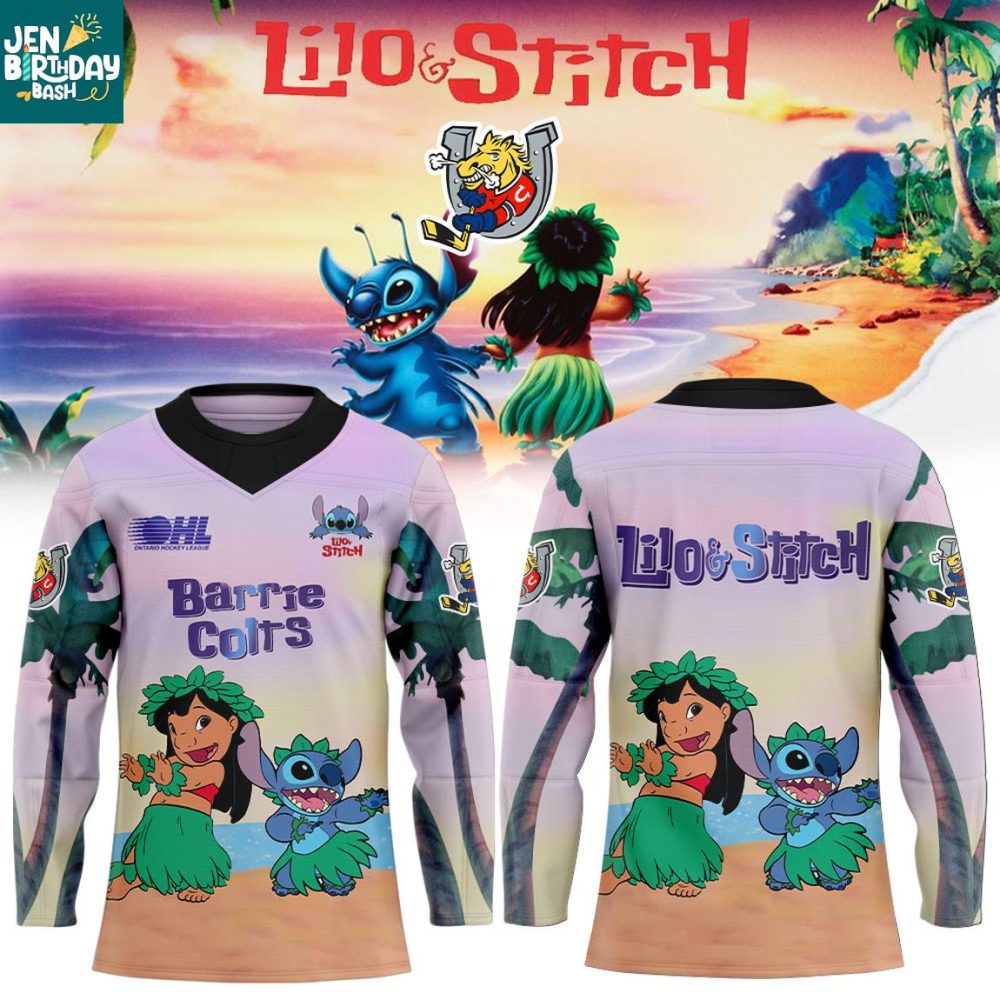 Barrie Colts Lilo &amp; Stitch 2025 Giddy Up Hockey Jersey