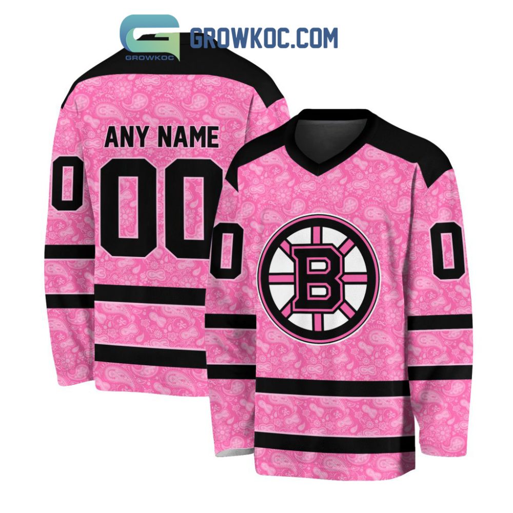 Boston Bruins Nhl Special Pink Breast Cancer Hockey Jersey Long Sleeve