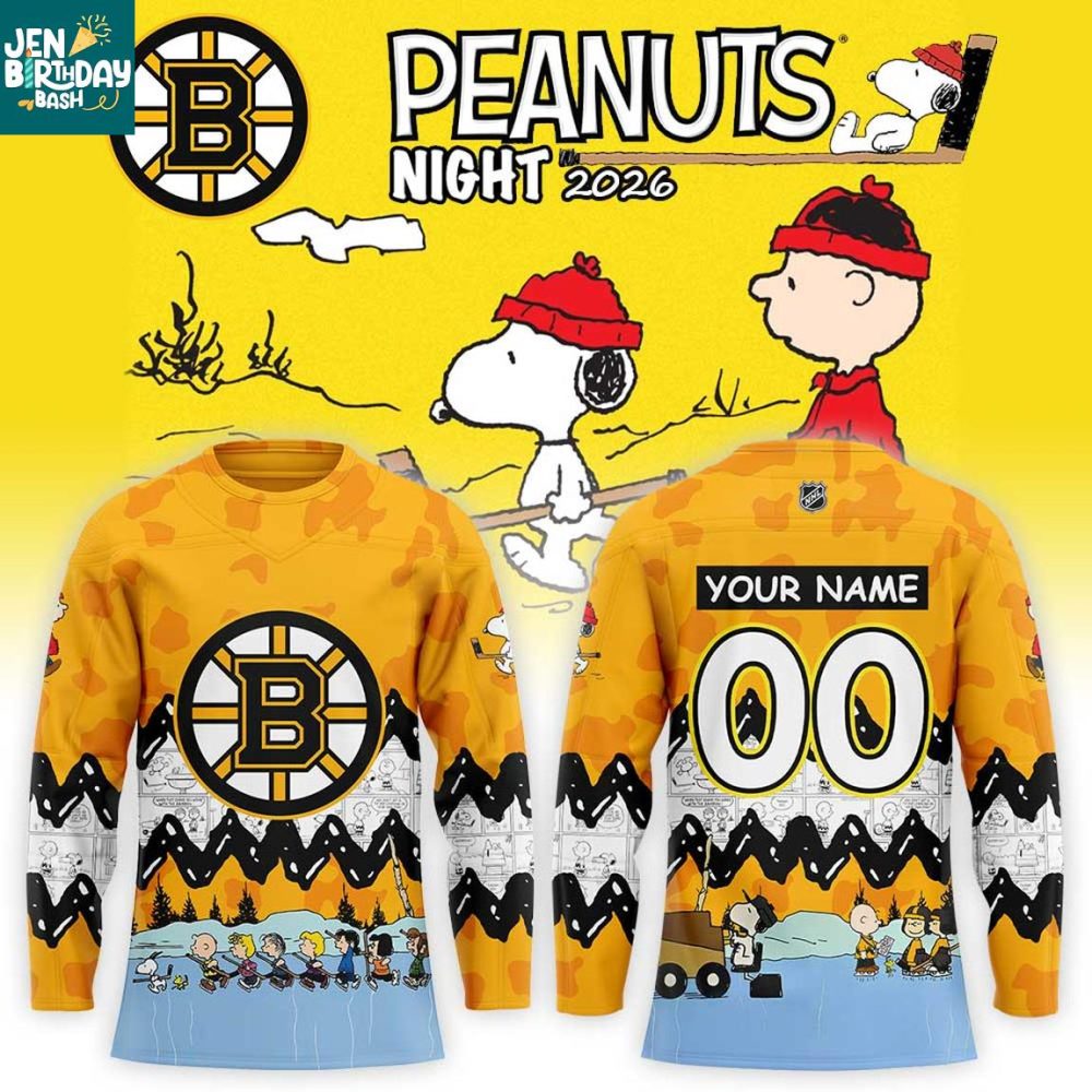 Boston Bruins Peanuts Snoopy New Year'S Eve 2026 Personalized Hockey Jersey