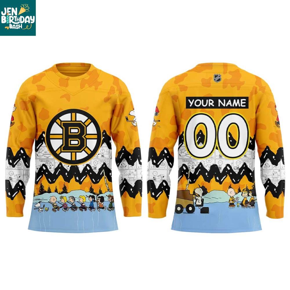 Boston Bruins Peanuts Snoopy New Year'S Eve 2026 Personalized Hockey Jersey
