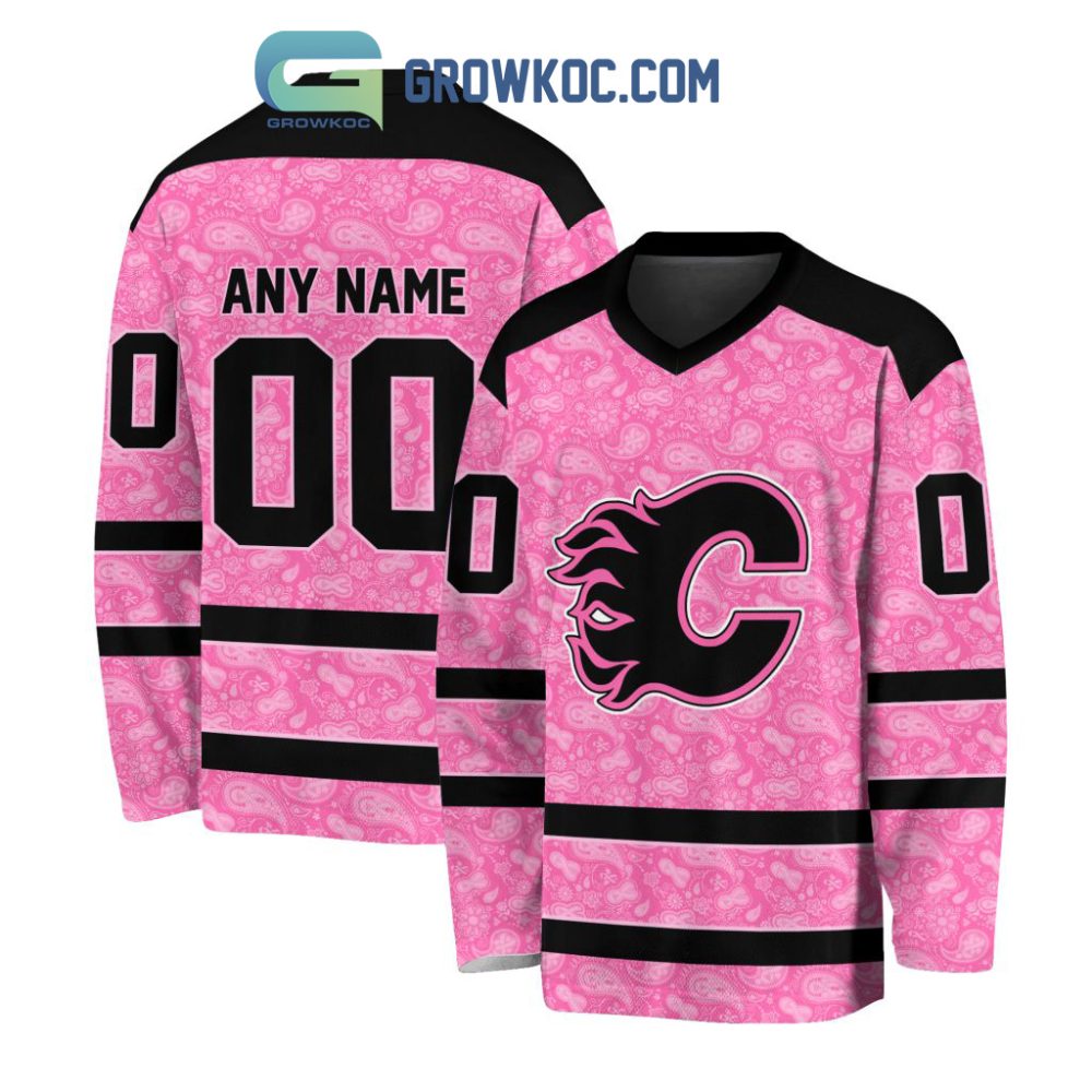 Calgary Flames Nhl Special Pink Breast Cancer Hockey Jersey Long Sleeve