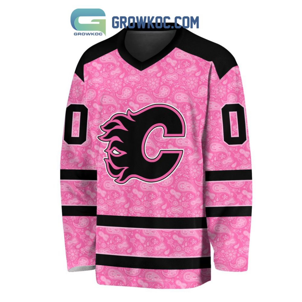 Calgary Flames Nhl Special Pink Breast Cancer Hockey Jersey Long Sleeve