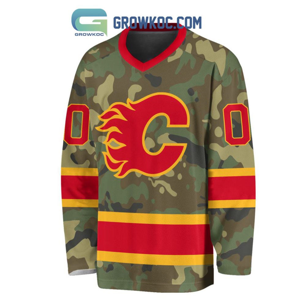 Calgary Flames Special Camo Veteran Design Personalized Hockey Jersey