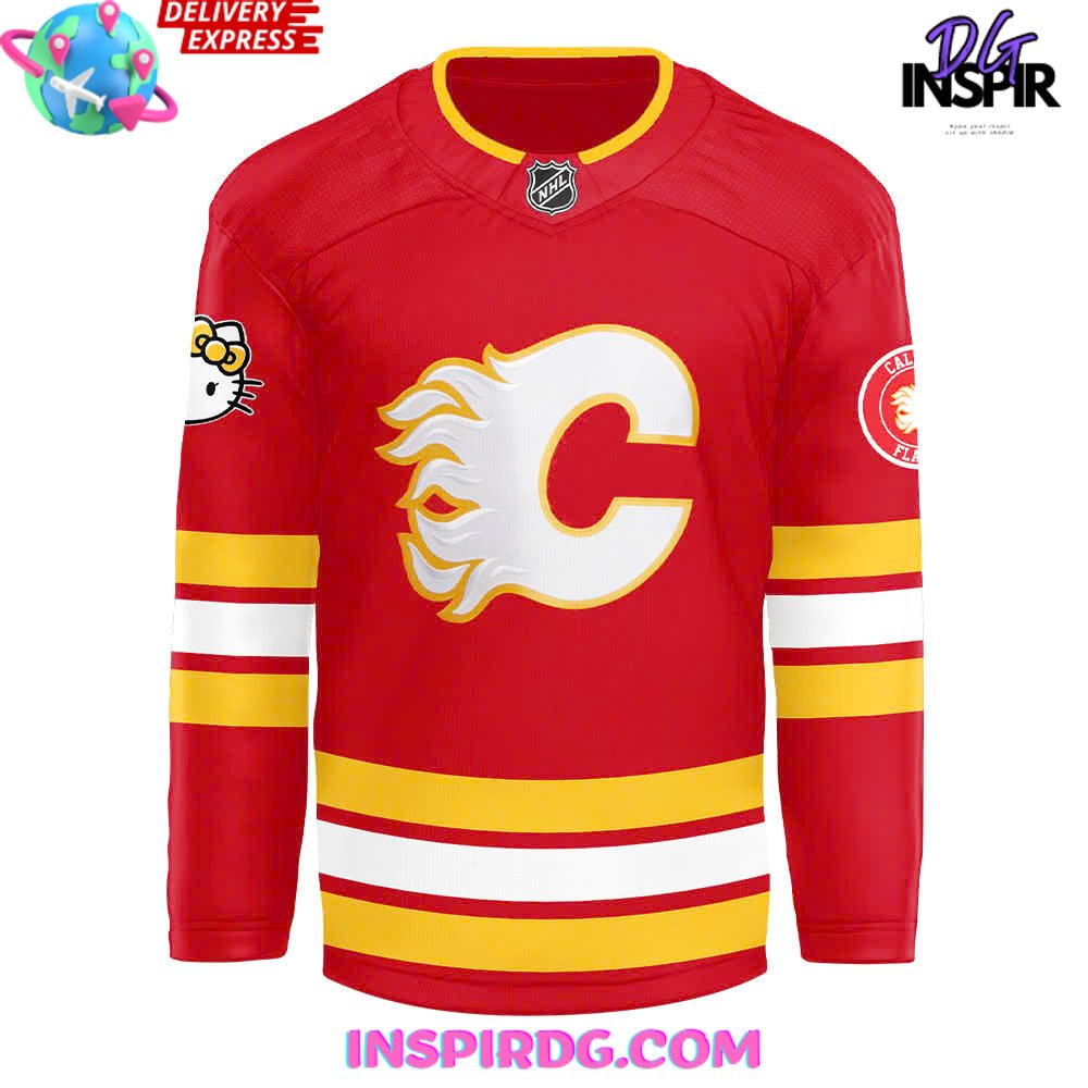 Calgary Flames X Hello Kitty 50Th Anniversary Red Hockey Jersey