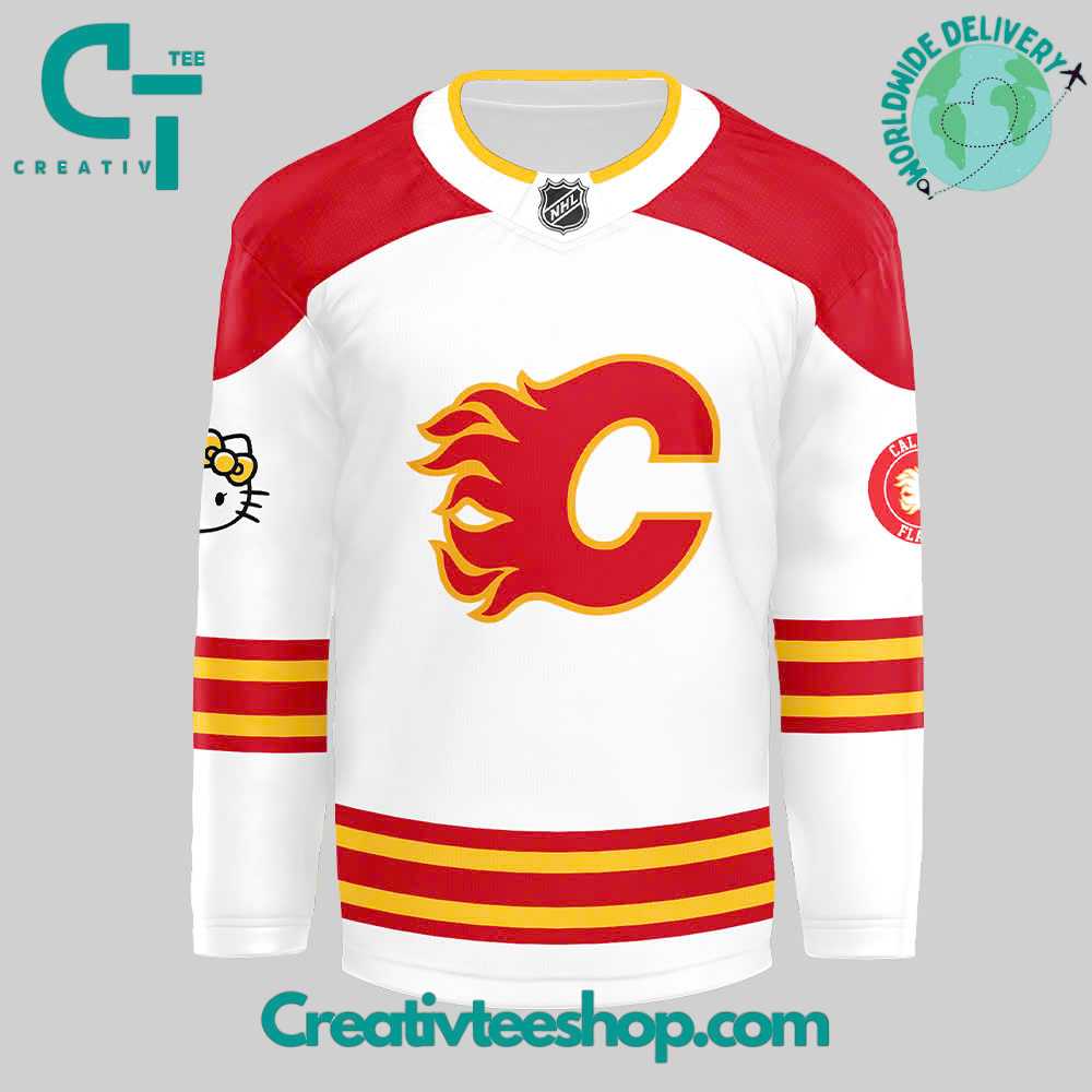 Calgary Flames X Hello Kitty 50Th Anniversary White Hockey Jersey
