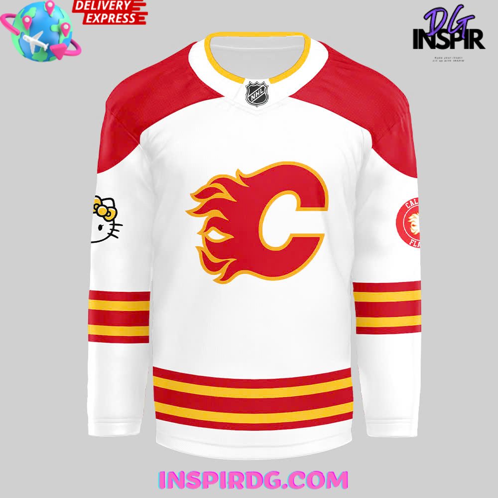 Calgary Flames X Hello Kitty 50Th Anniversary White Hockey Jersey