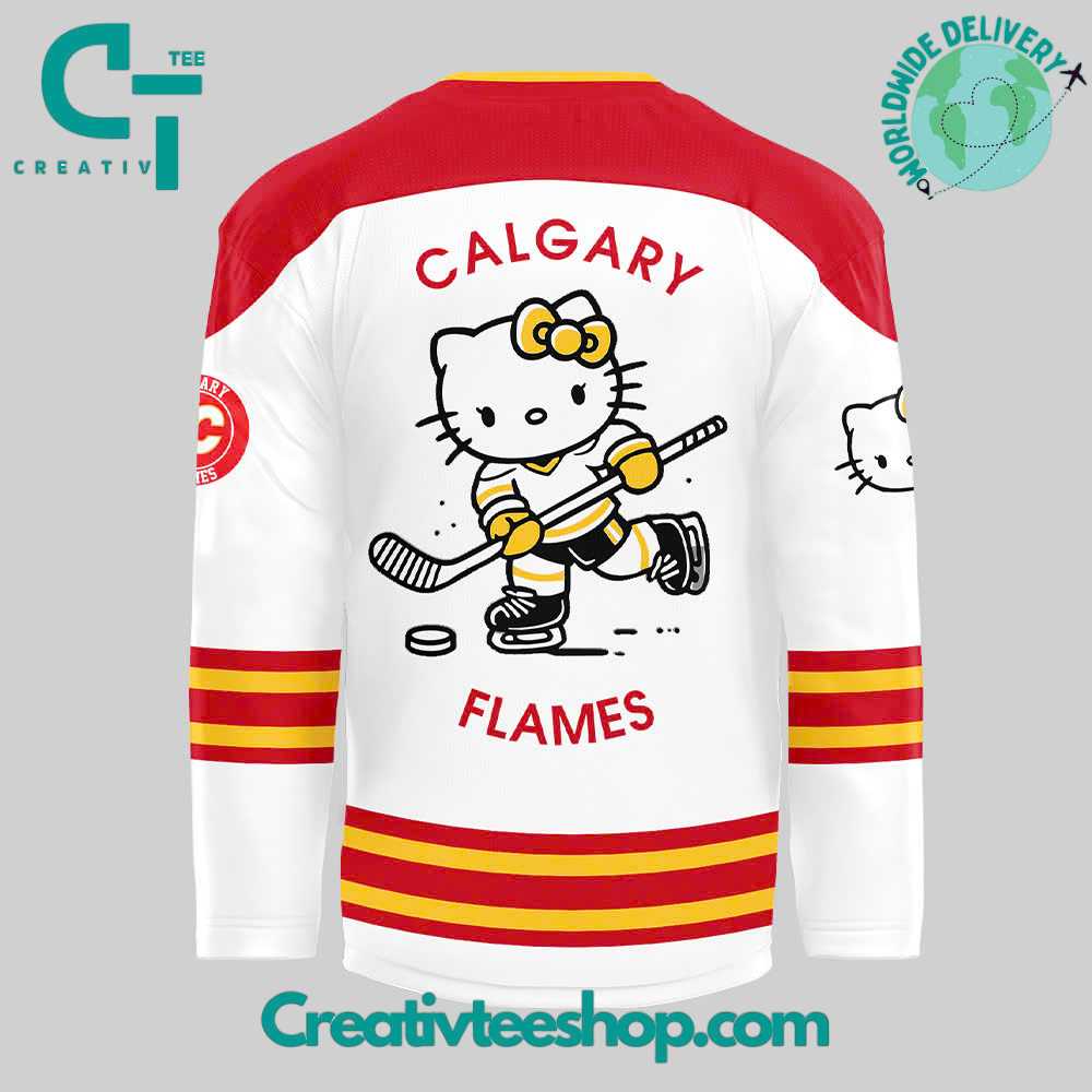 Calgary Flames X Hello Kitty 50Th Anniversary White Hockey Jersey