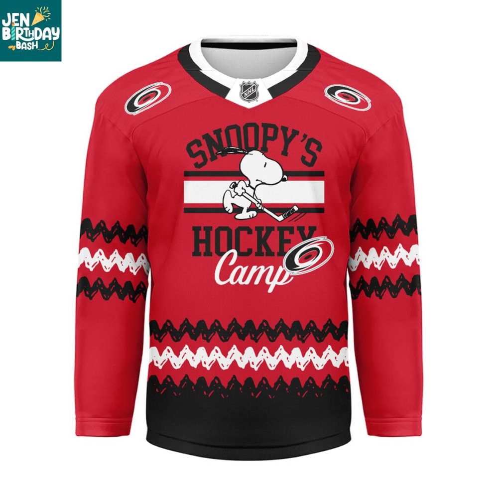 Carolina Hurricanes Snoopy Peanuts Camps 2026 Personalized Hockey Jersey
