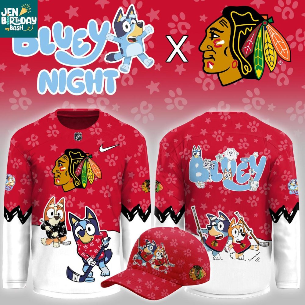 Chicago Blackhawks Bluey Christmas Night 2025 Gameday Personalized Hockey Jersey