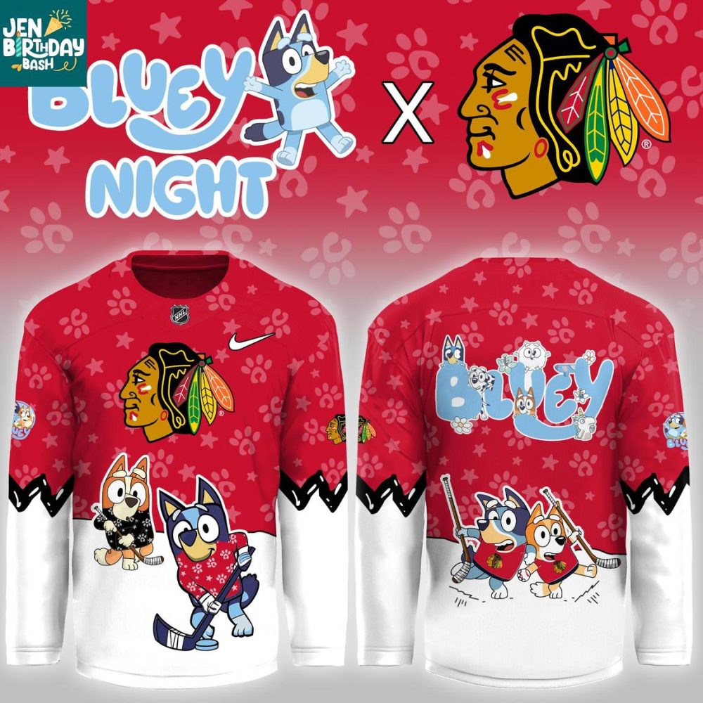 Chicago Blackhawks Bluey Christmas Night 2025 Gameday Personalized Hockey Jersey