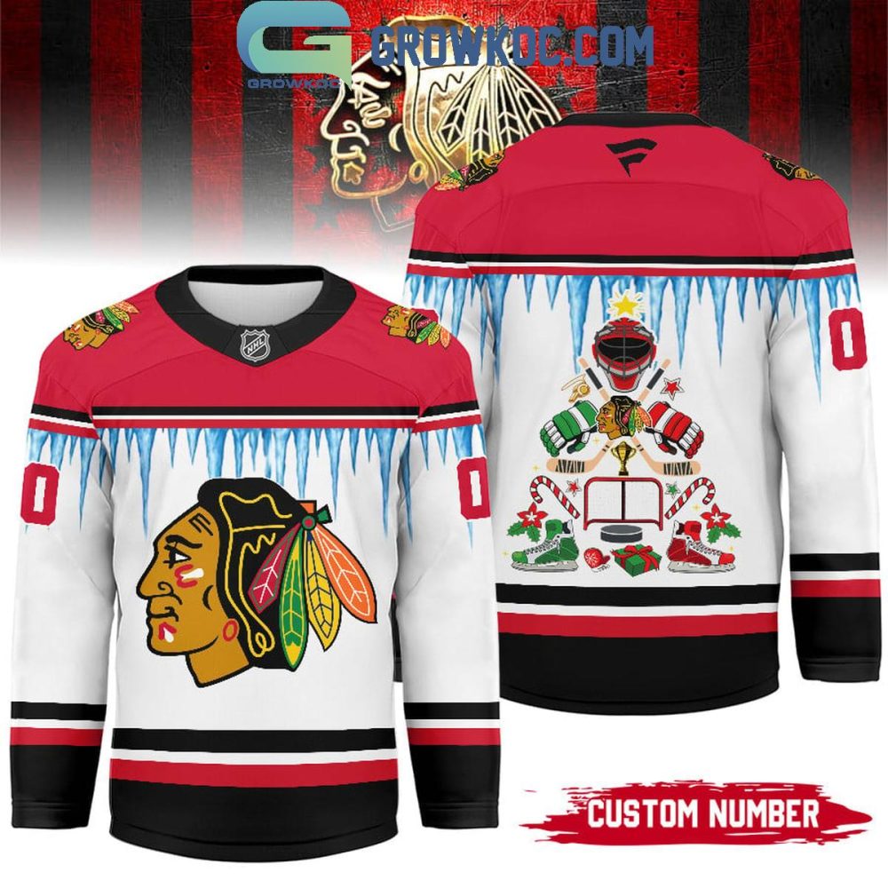 Chicago Blackhawks Christmas Tree Custom Hockey Jersey