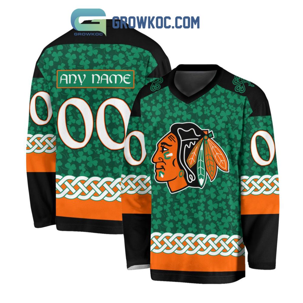 Chicago Blackhawks St.Patrick'S Day Personalized Long Sleeve Hockey Jersey