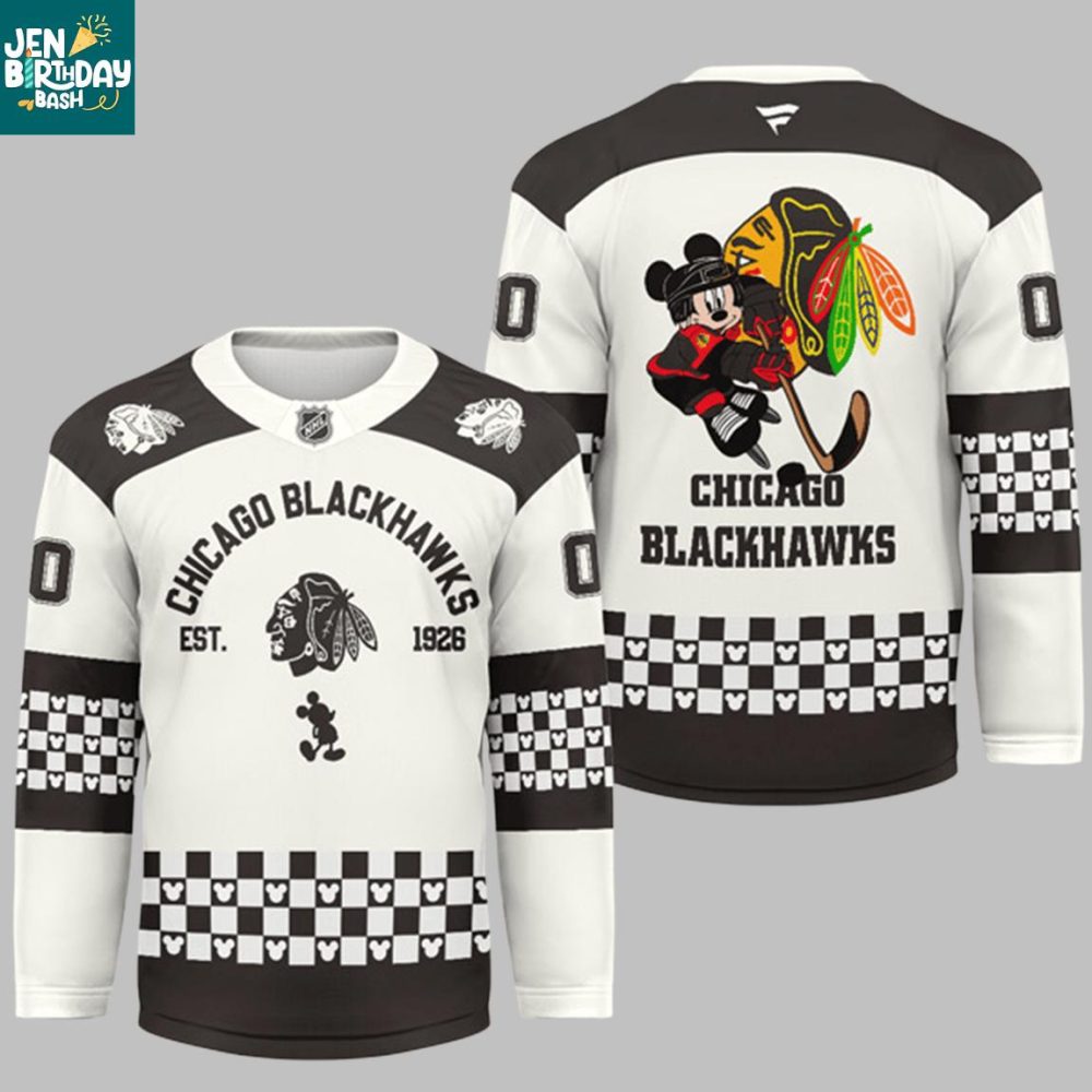 Chicago Blackhawks X Disney Mickey 2026 Crossover Personalized Hockey Jersey