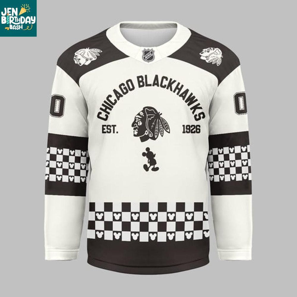 Chicago Blackhawks X Disney Mickey 2026 Crossover Personalized Hockey Jersey