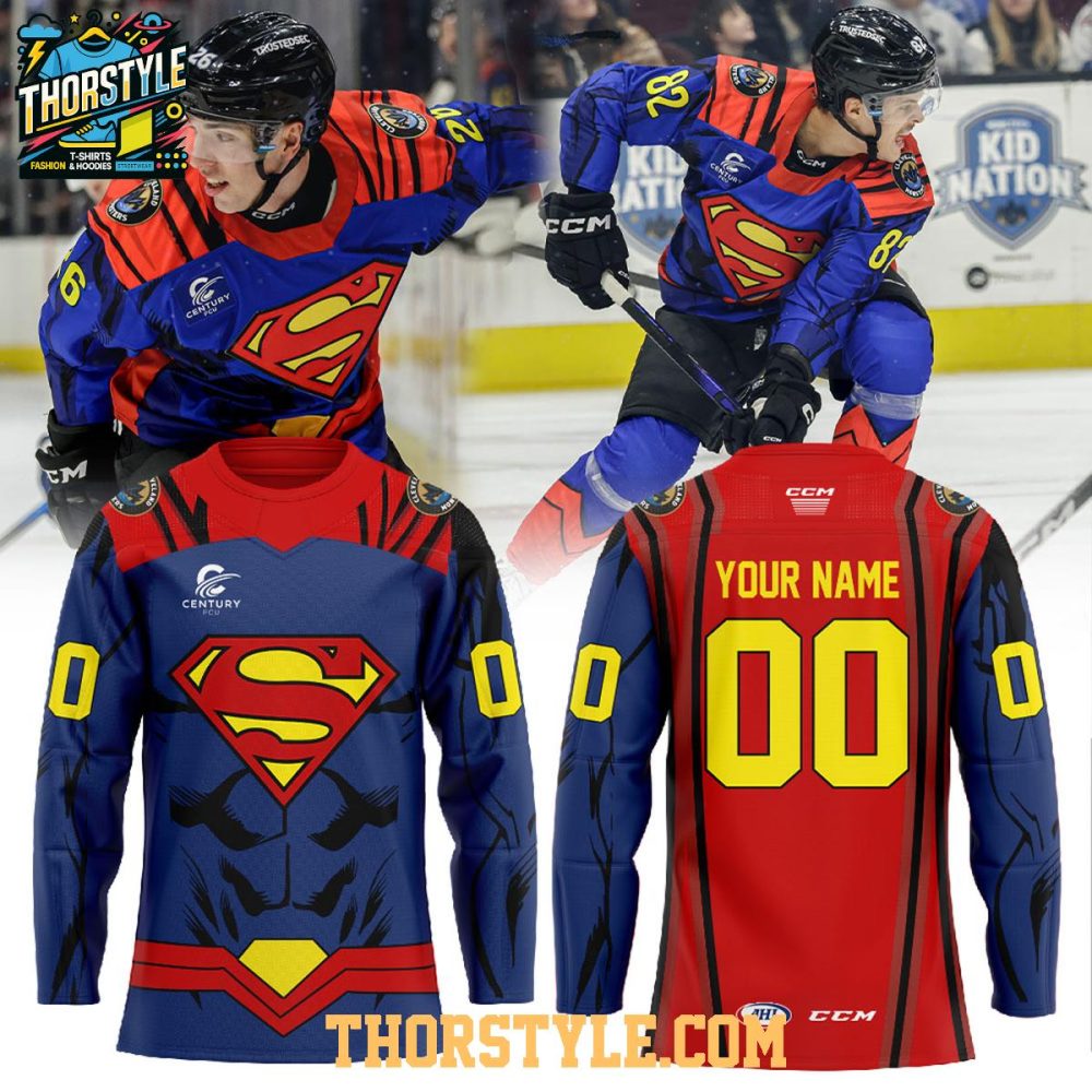 Cleveland Monsters Superman Super Hero Night 2026 Personalized Hockey Jersey