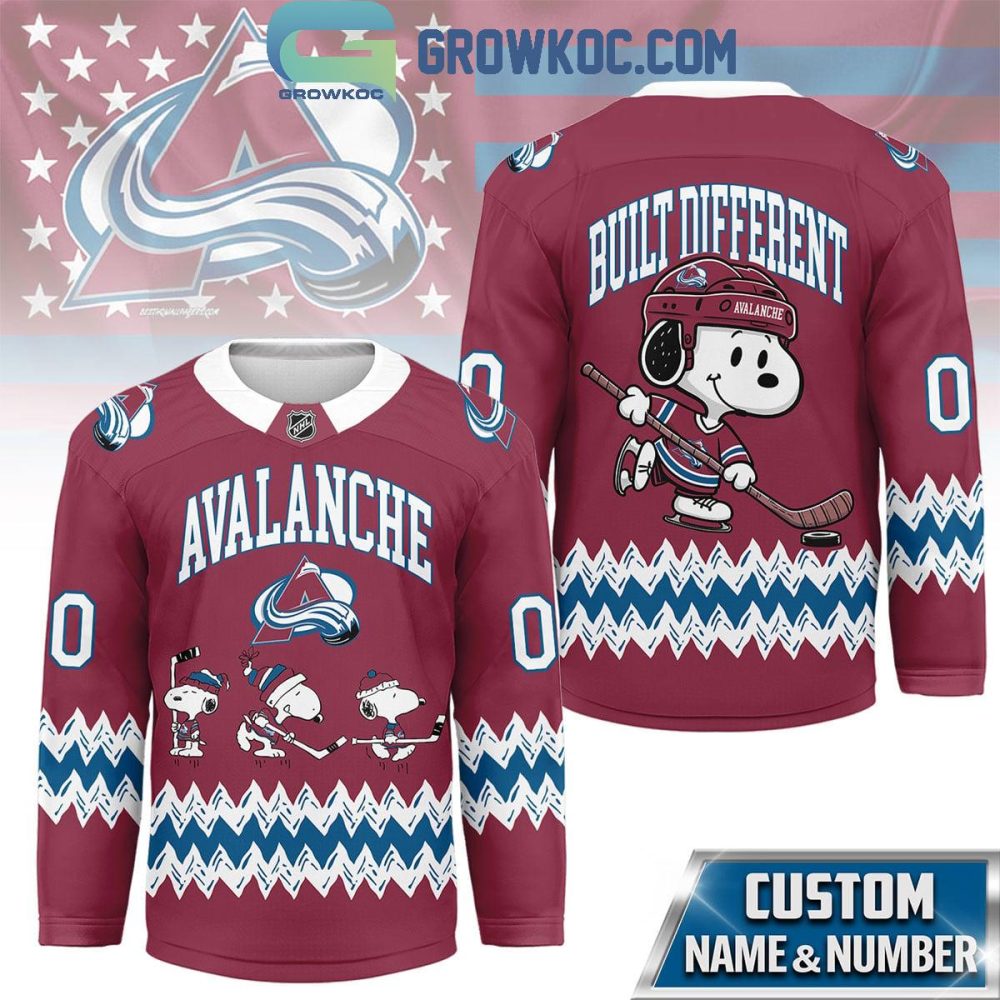 Colorado Avalanche Snoopy Peanuts Built Different Hockey Jersey