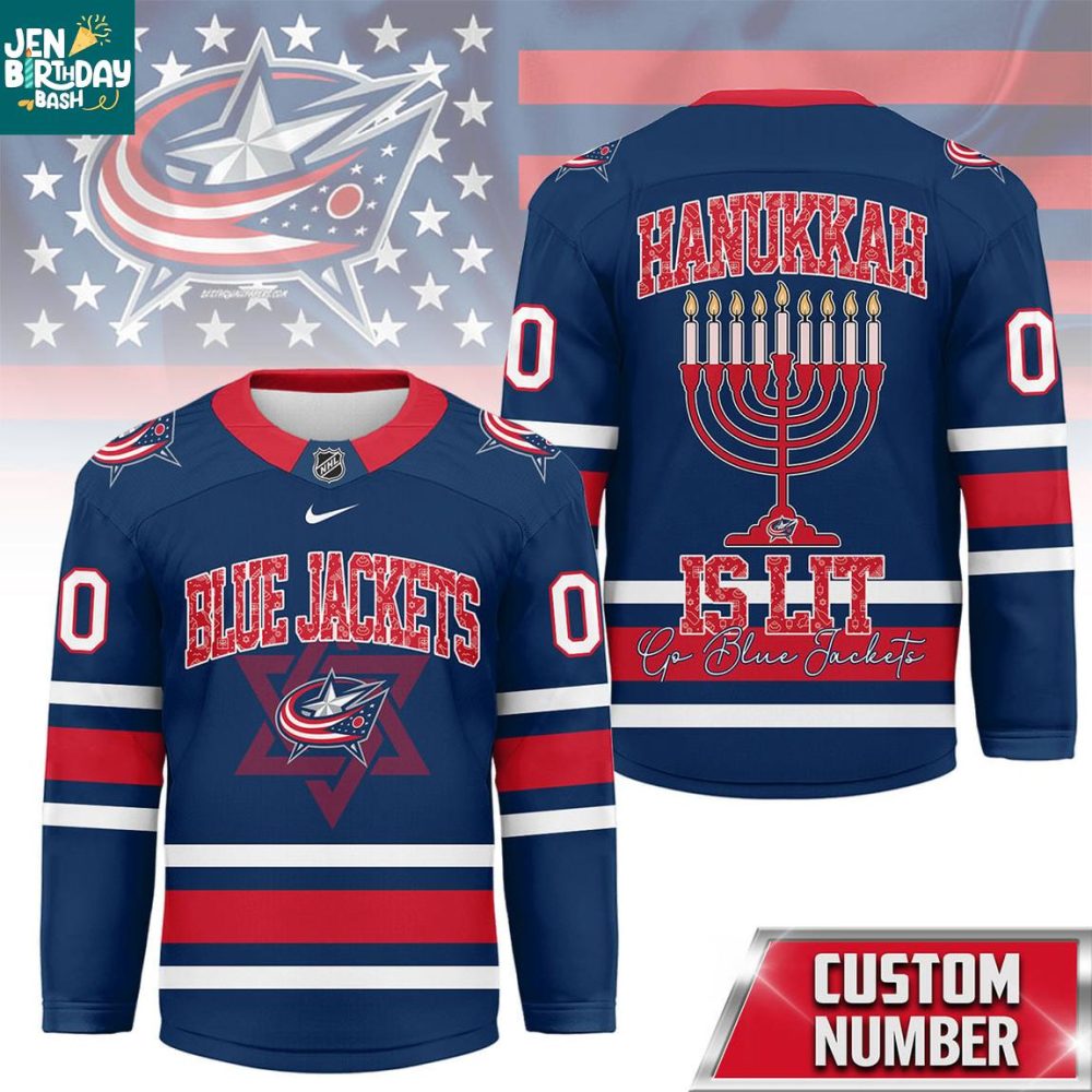 Columbus Blue Jackets Happy Hanukkah 2025 Personalized Hockey Jersey