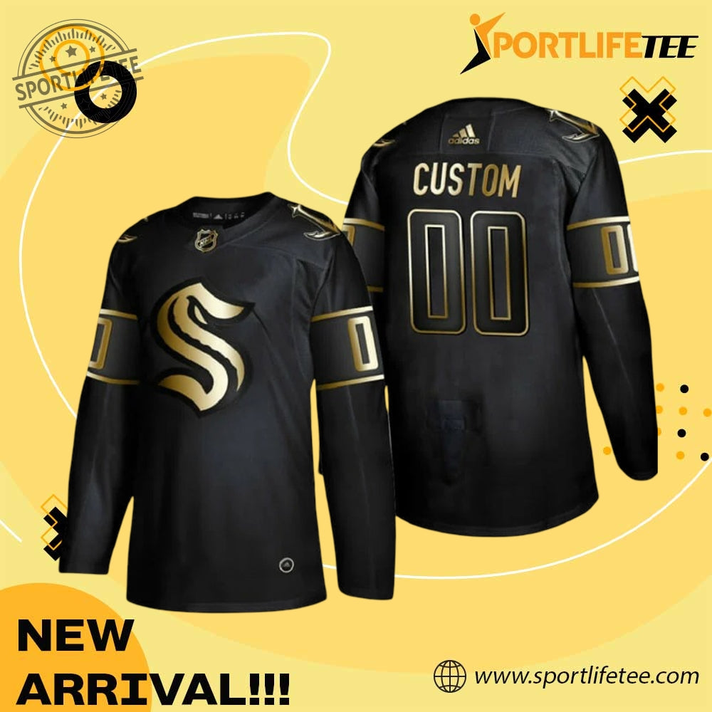 Custom Seattle Kraken Name And Number Black Golden Edition Limited Nhl Jersey