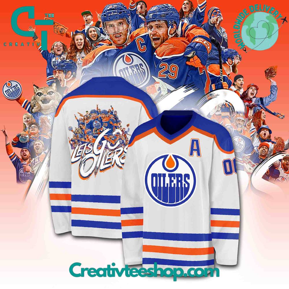 Edmonton Oilers Lets Go Oilers White Hockey Jersey