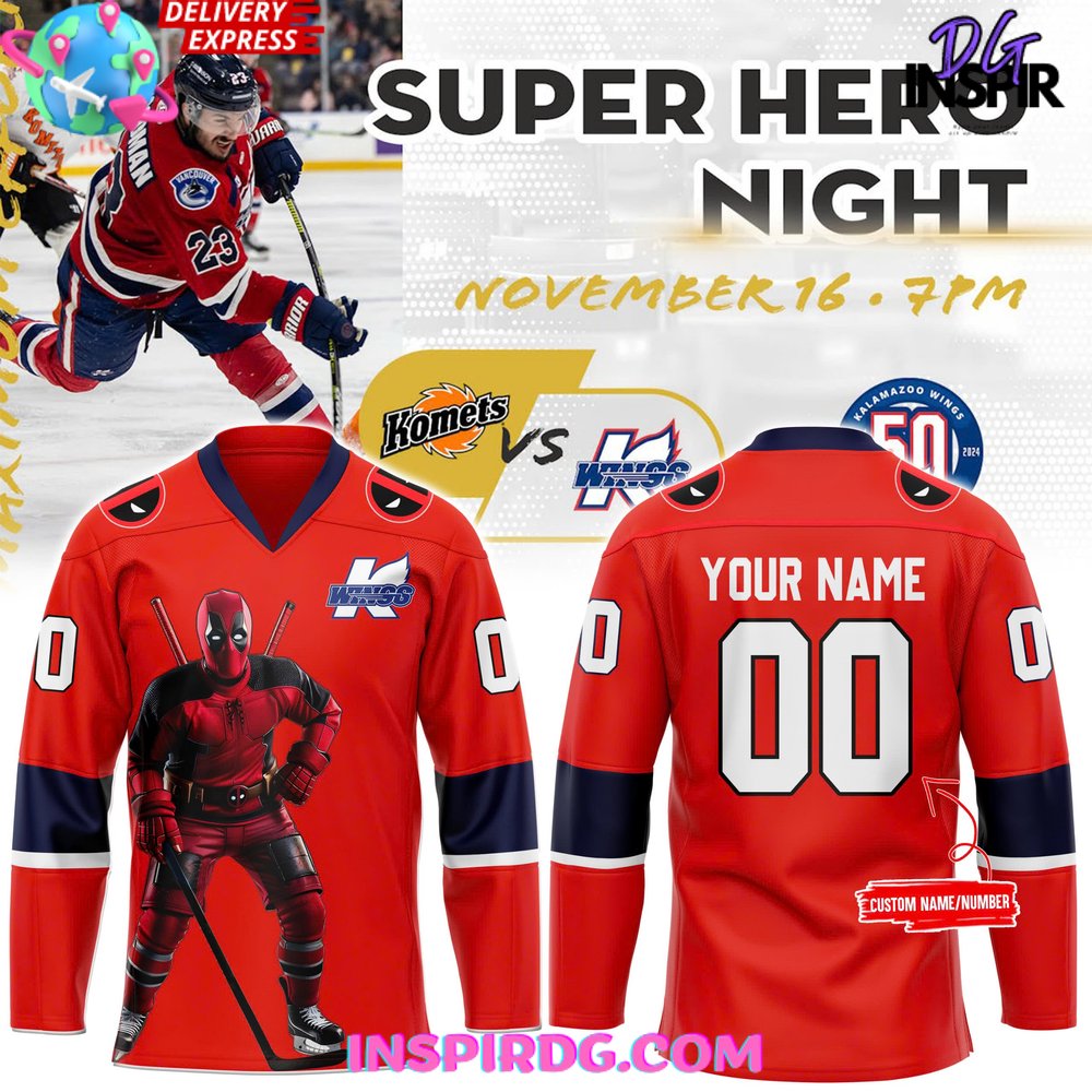 Kalamazoo Wings Deadpool Super Hero Night 2024 Hockey Jersey
