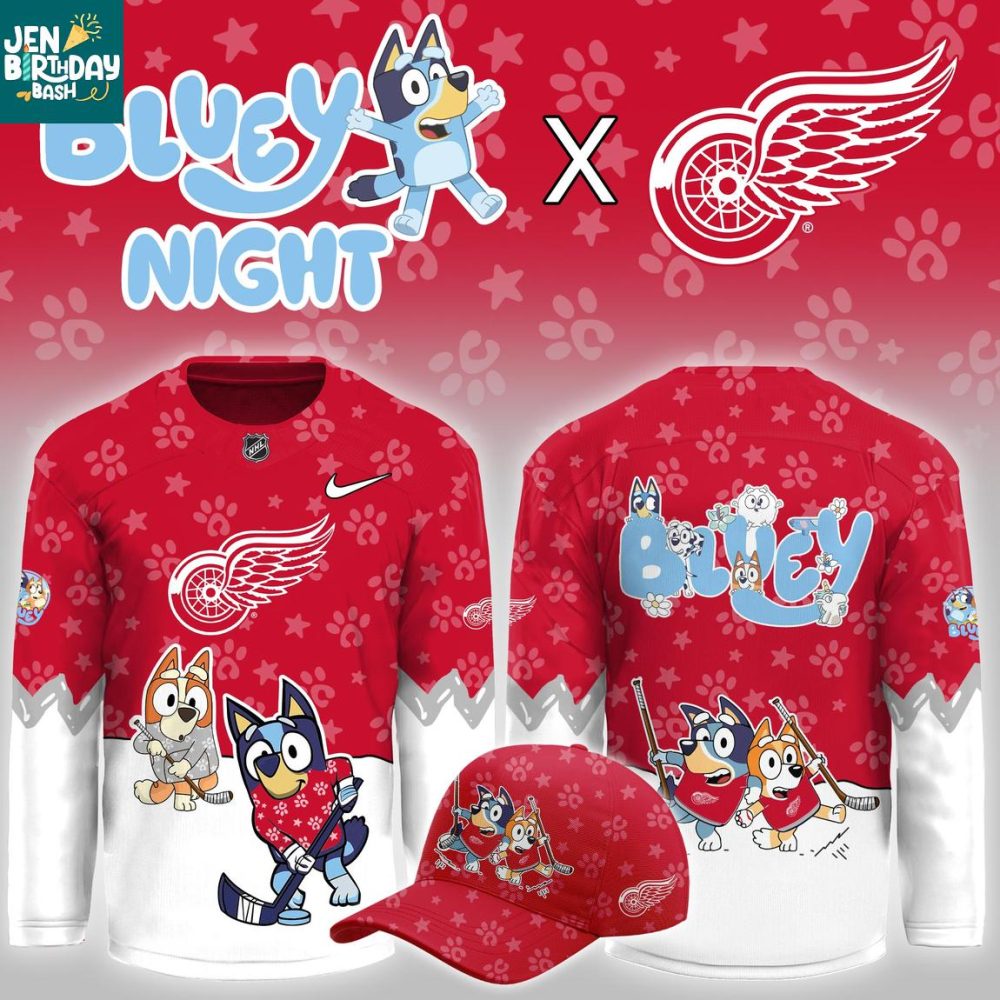 Detroit Red Wings Bluey Christmas Night 2025 Gameday Personalized Hockey Jersey