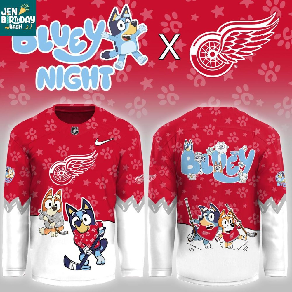 Detroit Red Wings Bluey Christmas Night 2025 Gameday Personalized Hockey Jersey