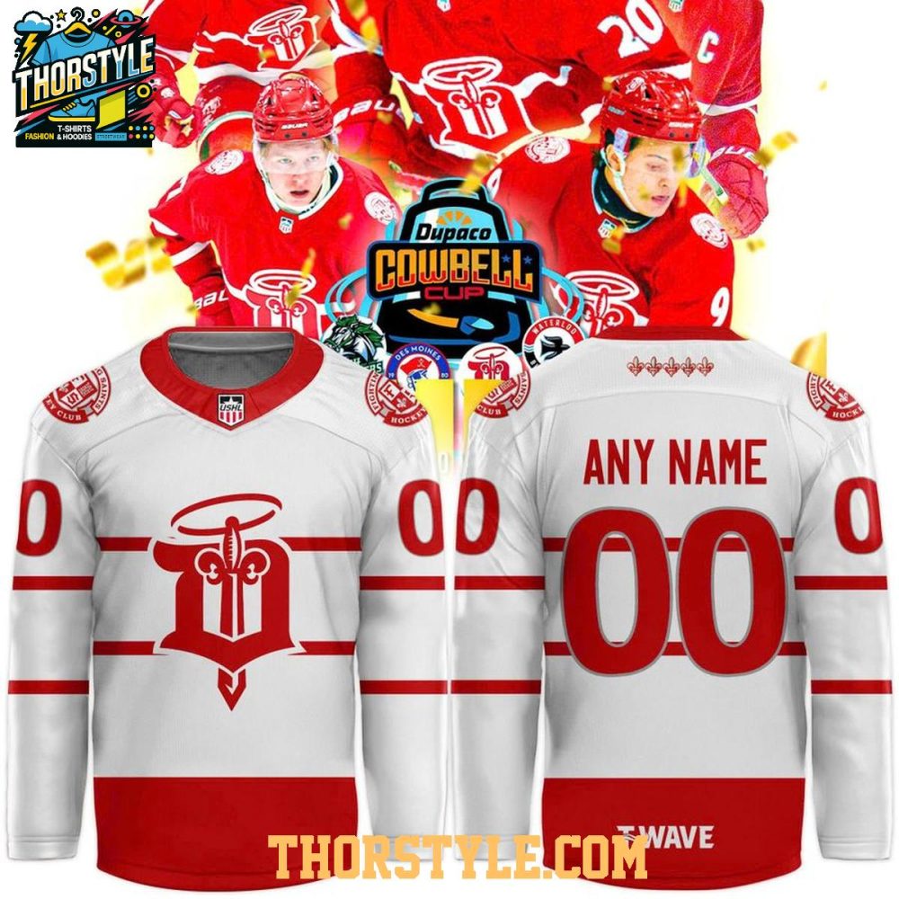 Dubuque Fighting Saints X Dupaco Cowbell Cup Champion 2026 Hockey Jersey