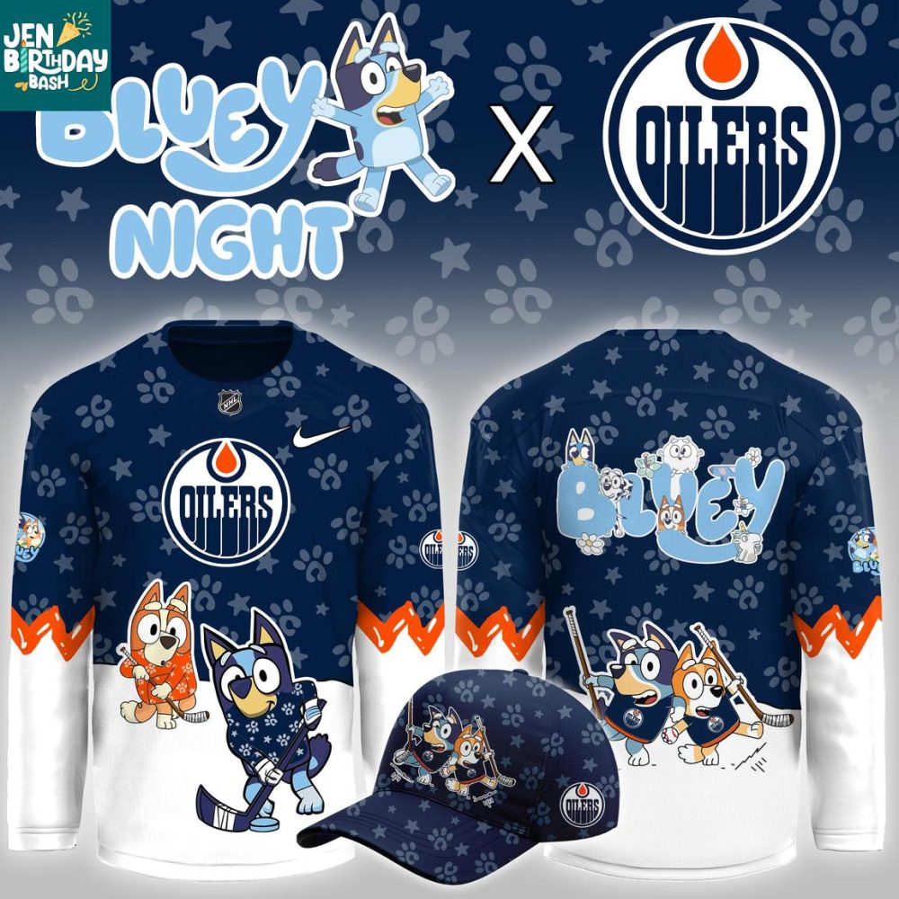 Edmonton Oilers Bluey Christmas Night 2025 Gameday Personalized Hockey Jersey