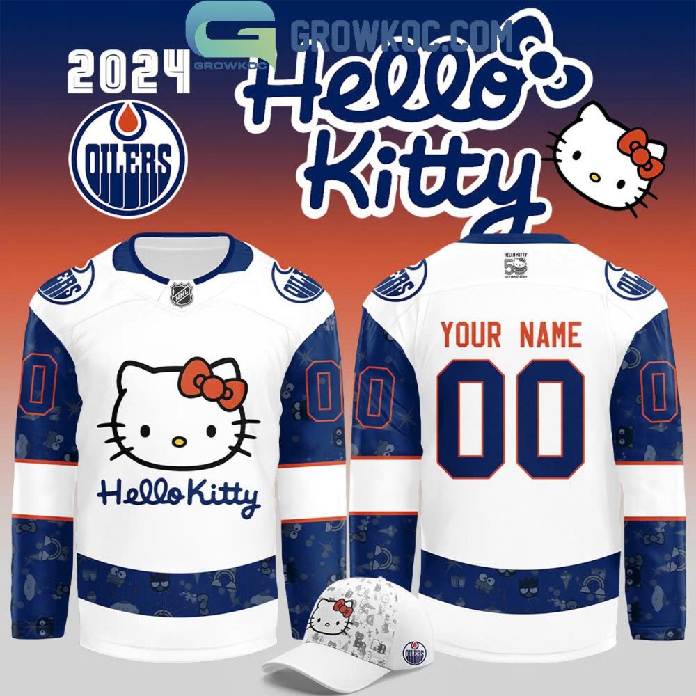 Edmonton Oilers Hello Kitty 50Th Anniversary 2024 Personalized Hockey Jersey