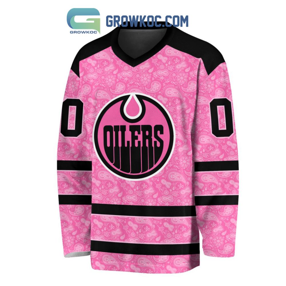 Edmonton Oilers Nhl Special Pink Breast Cancer Hockey Jersey Long Sleeve
