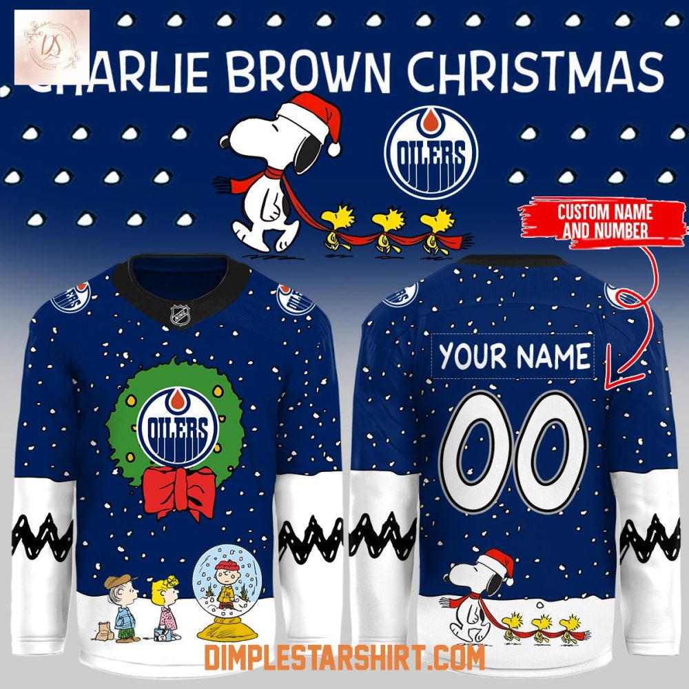 Edmonton Oilers Snoopy Peanuts Charlie Brown Christmas Hockey Jersey