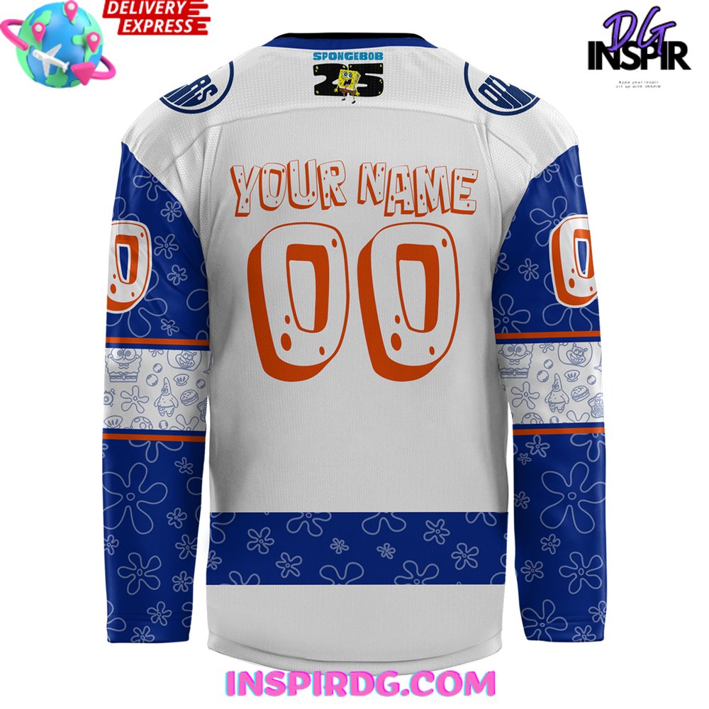 Edmonton Oilers Spongebob 25Th Anniversary Custom Hockey Jersey