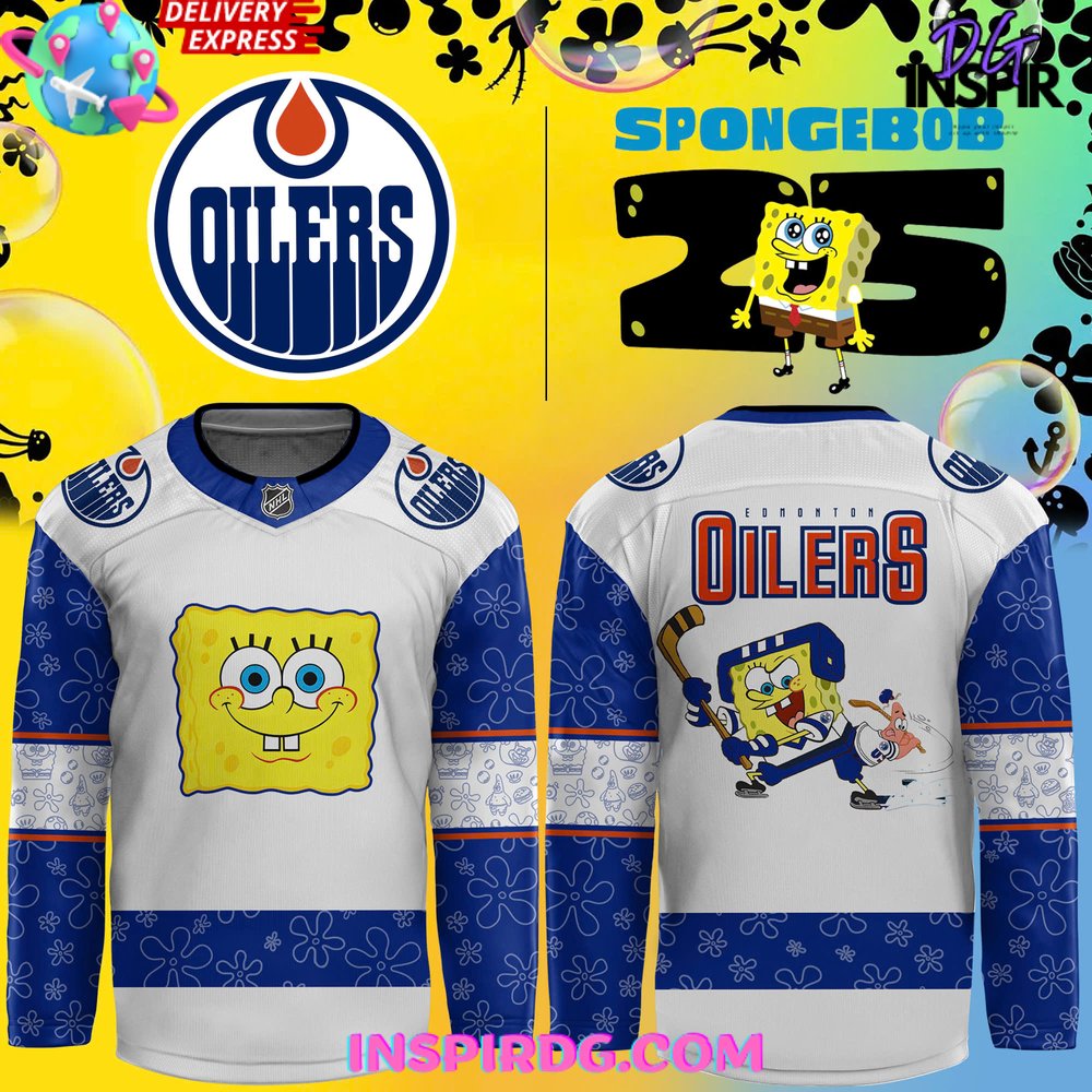 Edmonton Oilers Spongebob 25Th Anniversary Special Hockey Jersey