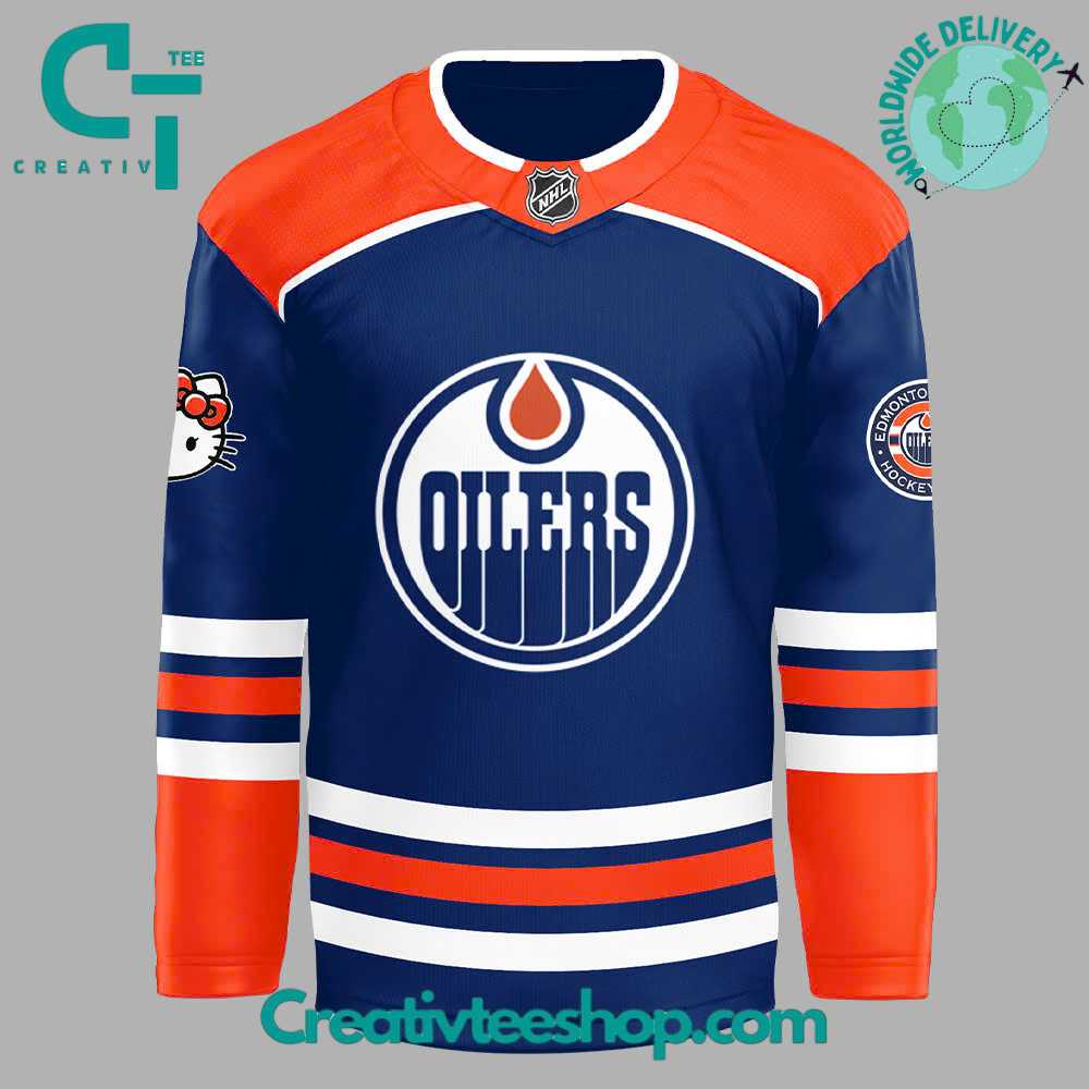 Edmonton Oilers X Hello Kitty 50Th Anniversary Hockey Jersey