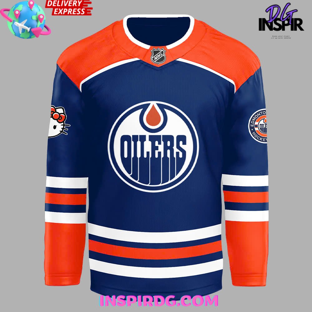 Edmonton Oilers X Hello Kitty 50Th Anniversary Hockey Jersey